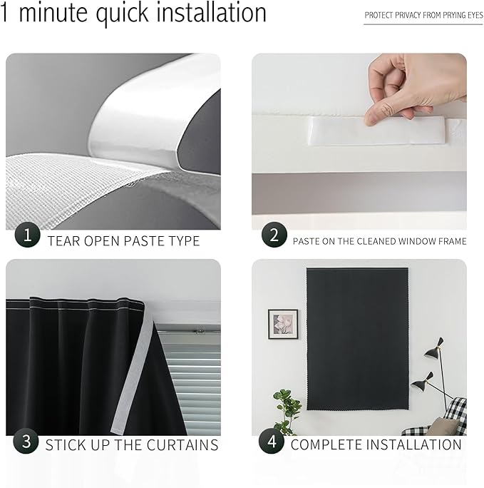 Adhesive Blackout Curtains- Self Stick Shades Window Blinds Curtains No Rod