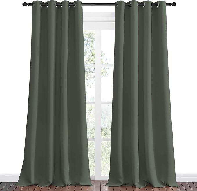 NICETOWN Dark Mallard Blackout Draperies Curtains, 55 inches Wide by 102 inches