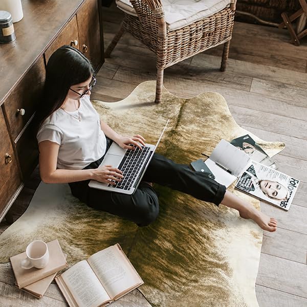 Western Faux Cowhide Rug, Animal Cow Hide Rug, 7 x 6.2 Ft Brownish | Premium
