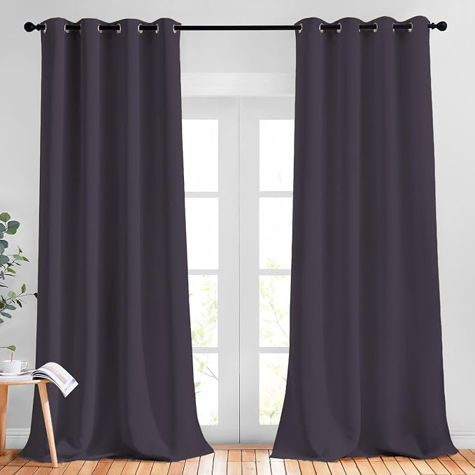 NICETOWN Greyish Purple Blackout Curtains 90 inches Long, Grommet Thermal