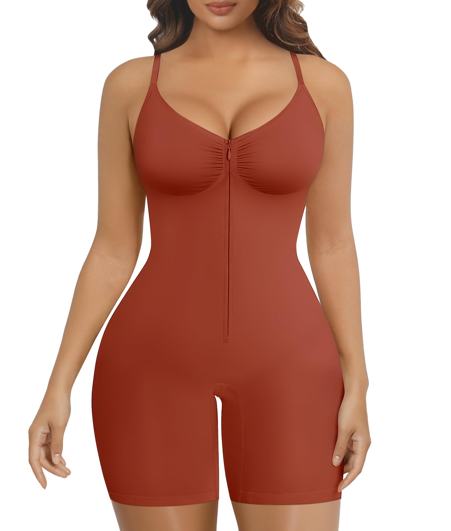 SHAPERX Women's Shapewear Bodysuit Tummy Control Seamless Zip-Up Body Shaper Waist Defining Silhouette