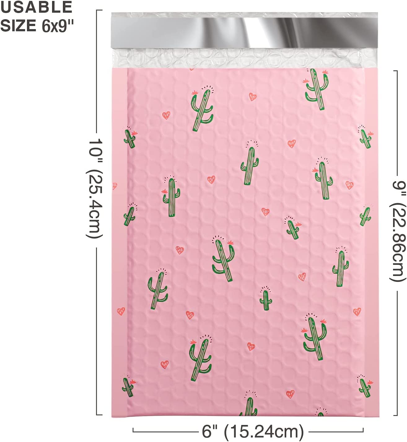 6x10 Inch Color Printing Bubble Mailers | Usable Size 6x9" | Cactus