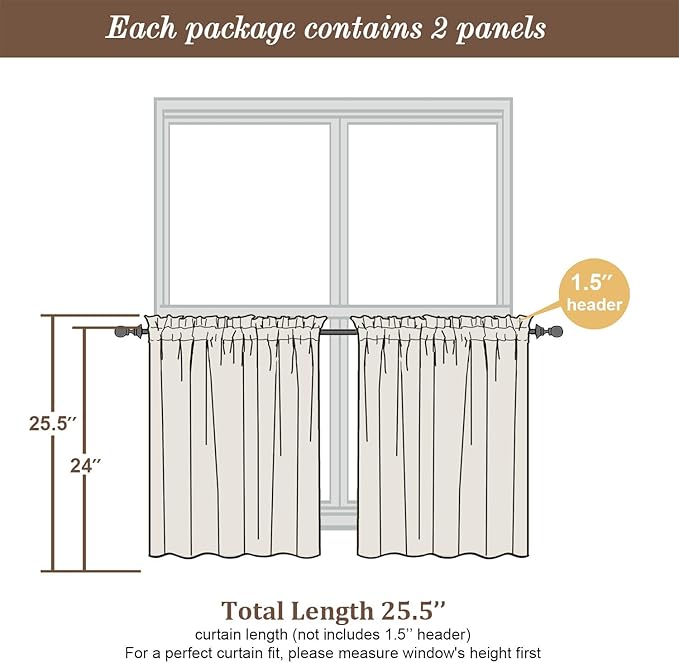 Chyhomenyc Sheer Lemon Tier Curtains 24 Inch Length Set, Small Window Kitchen