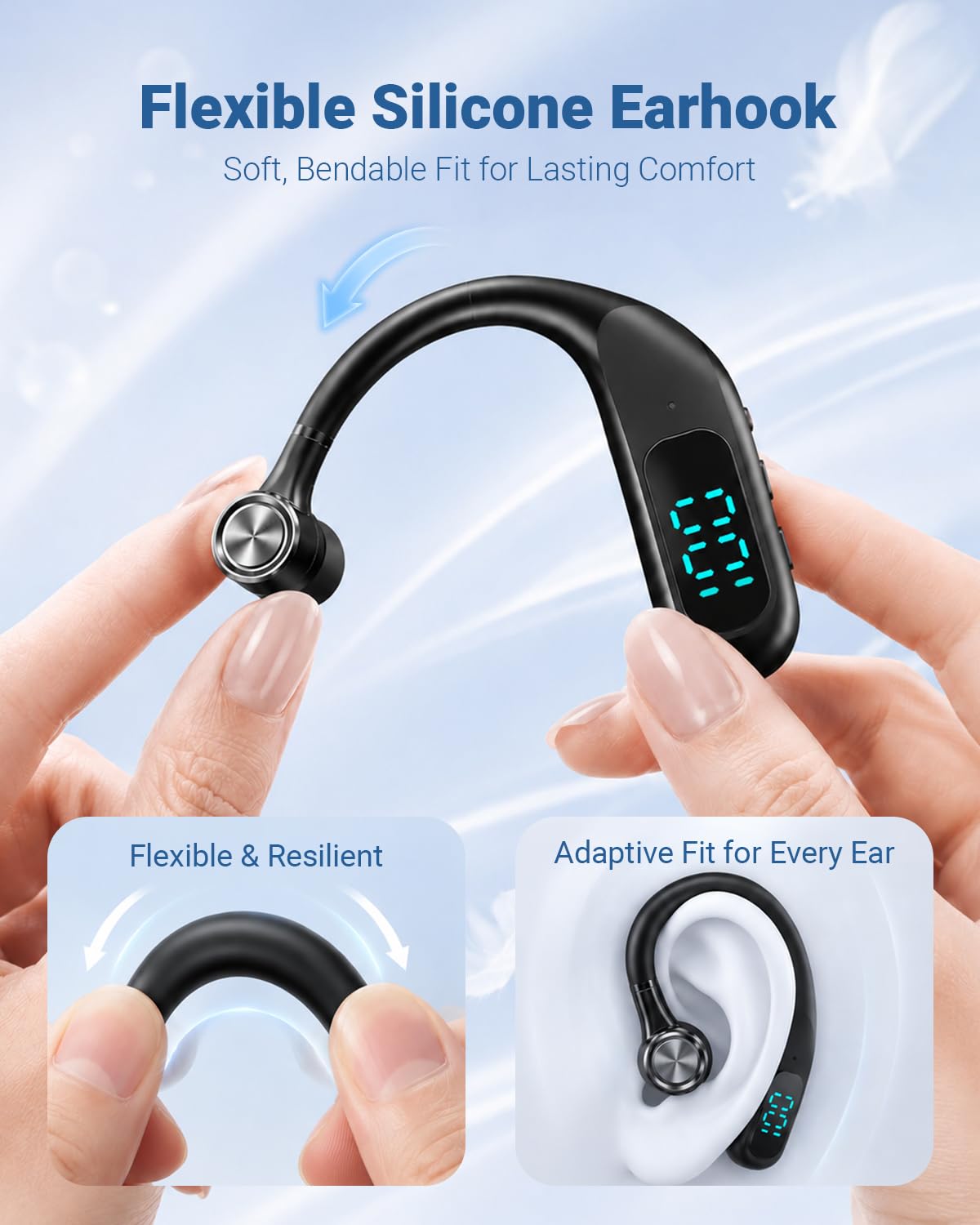 Xmenha Bluetooth Earpiece Hands Free Blue Tooth Headset with Noise Canceling Mic Ear Piece One Single Ear Bluetooth Earbud Wireless Office Cell Phone Trucker Headsets for Work