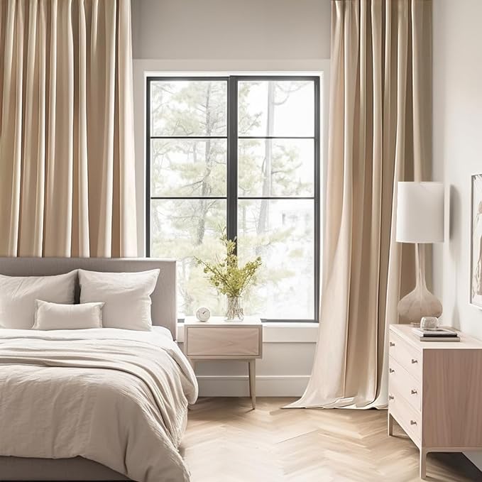 MIULEE Beige Back Tab Blackout Curtains 52x96 Inch Long 2 Panels Set | Rod