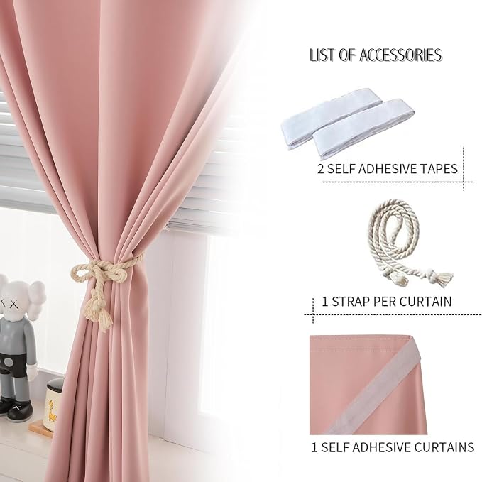 Portable Light Blocking Curtains Self-Stick Design, Removable Adhesive Window