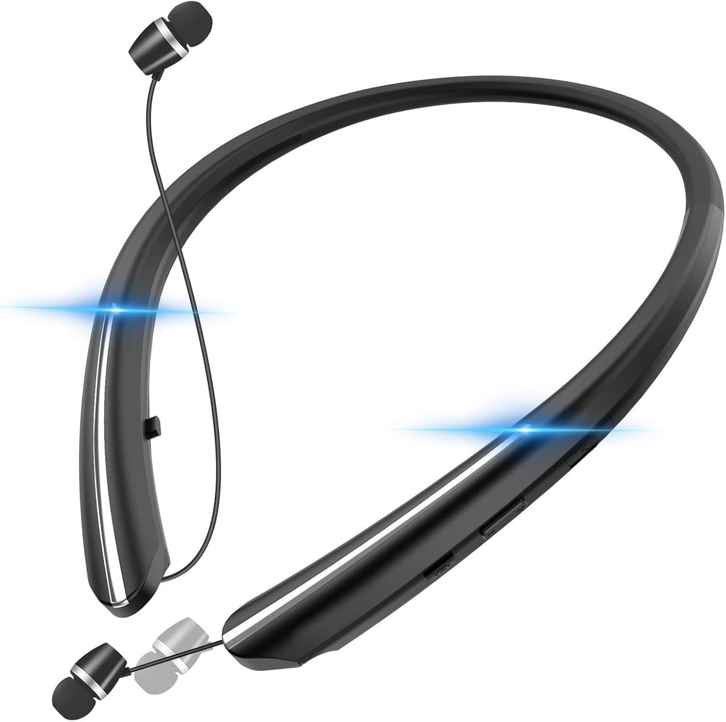 Bluetooth 5.3 Neckband Bluetooth Headphone, Sweat Resistant Noise Cancelling Stereo Headphones, and Retractable Ear Tips for Music, Conference, Videos (Black)