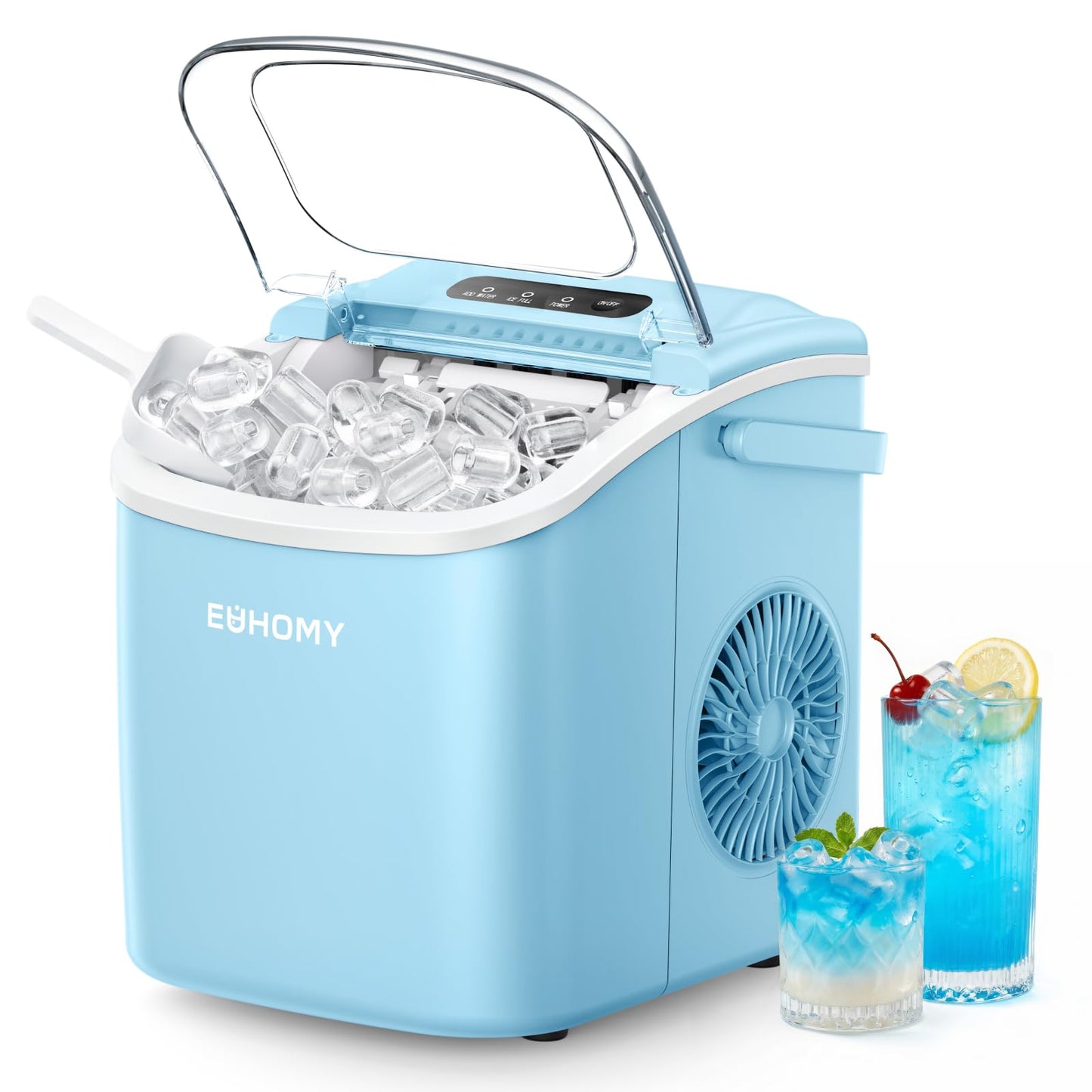 EUHOMY Countertop Ice Maker Machine with Handle, 26lbs in 24Hrs, 9 Ice Cubes Ready in 6 Mins, Auto-Cleaning Portable Ice Maker with Basket and Scoop, for Home/Kitchen/Camping/RV. (Black)