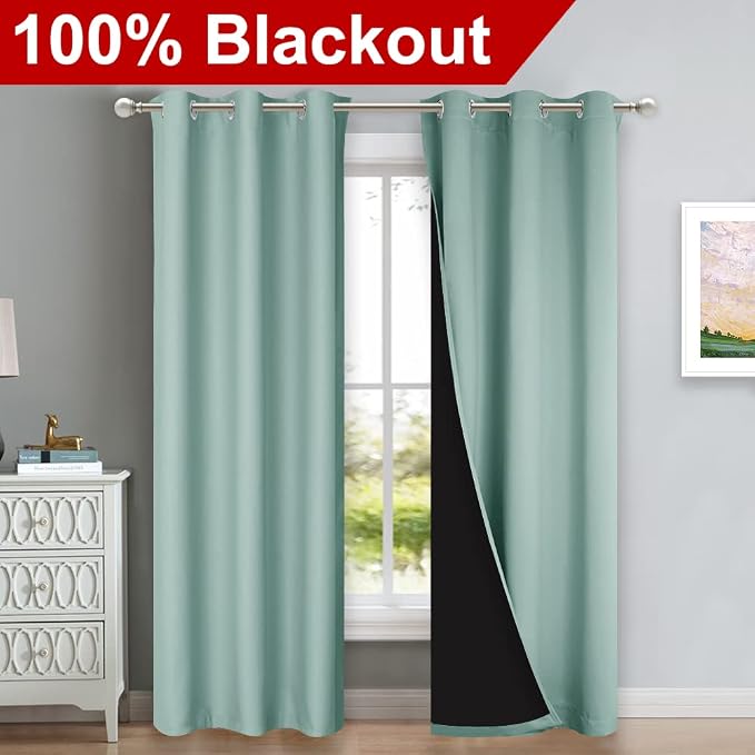 NICETOWN Aqua Blue Blackout Curtains 84 inches Long, Full Light Blocking Drapes