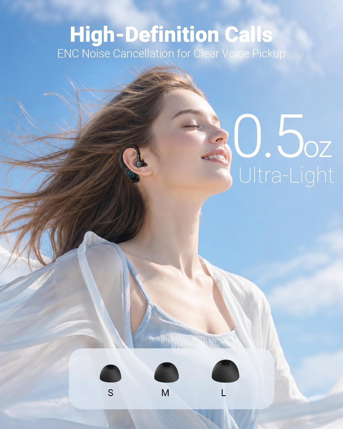 Xmenha Bluetooth Earpiece Hands Free Blue Tooth Headset with Noise Canceling Mic Ear Piece One Single Ear Bluetooth Earbud Wireless Office Cell Phone Trucker Headsets for Work