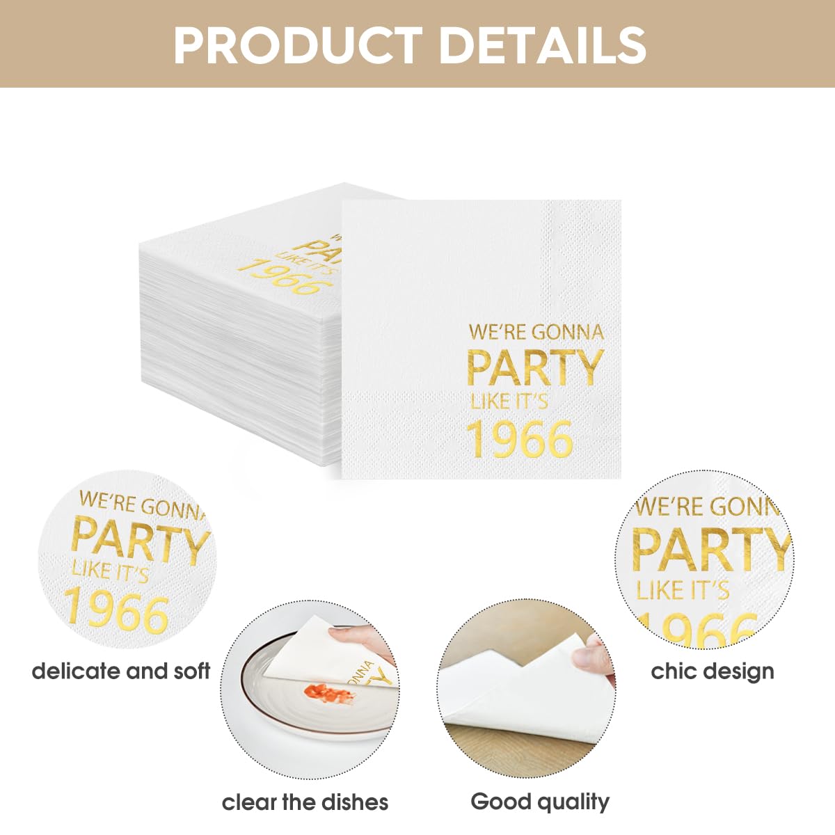 Horaldaily 100 Pack 61th Birthday Disposable Paper Decorative Luncheon Napkins, We're Gonna Party Like It's 1965 Hand Towel for Party Lunch Dinner Kitchen Bathroom (Gold,6.5x6.5 Inches)