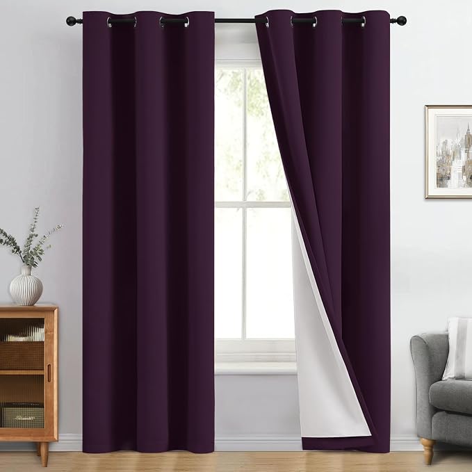 Yakamok Dark Purple 100% Blackout Curtains 84 Inches Long 40" Wide 2 Panels |
