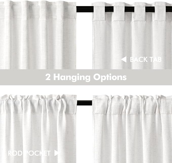 MIULEE Bleached Linen Kitchen Curtain 24 Inches Length 2 Panels Farmhouse |