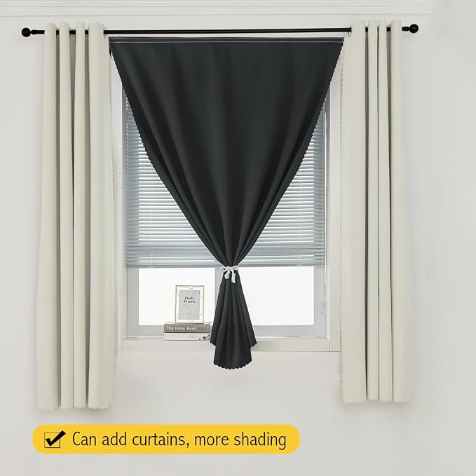 Adhesive Blackout Curtains- Self Stick Shades Window Blinds Curtains No Rod