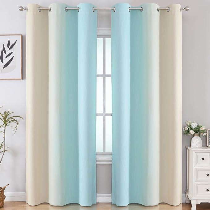 Aqua and Beige Ombre Blackout Curtains