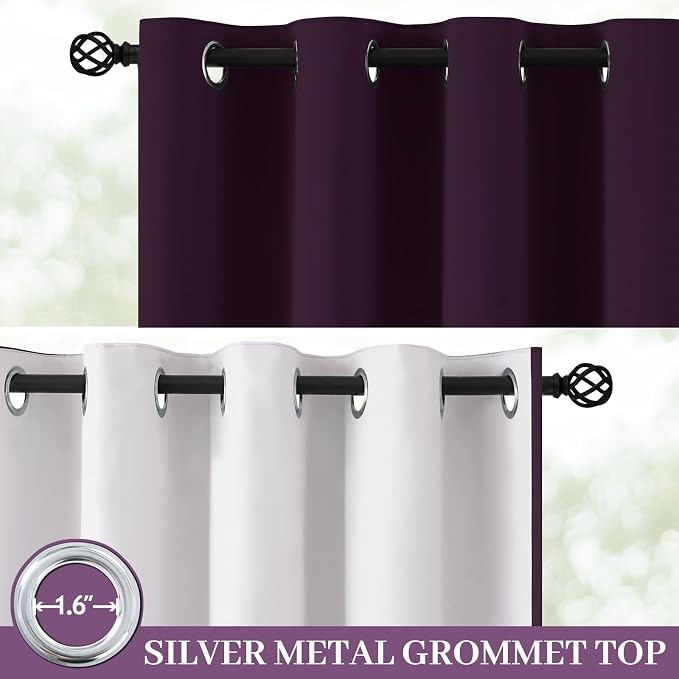 Yakamok Dark Purple 100% Blackout Curtains 84 Inches Long 40" Wide 2 Panels |