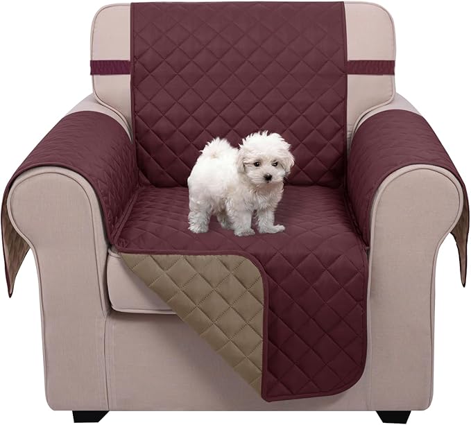 U-NICE HOME Reversible Oversized 28''Chair Covers, Burgundy/Tan | Armchair Cover