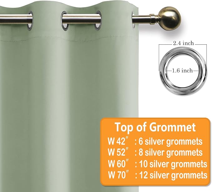 Grommet Blackout Curtains for Bedroom, 70 x 63 Inches Seafoam Green | Thermal