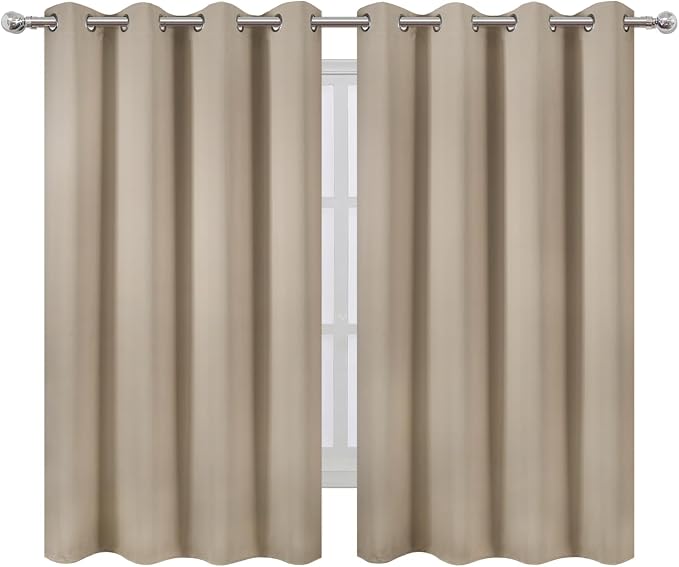Khaki Thermal Blackout Curtains/52 x 54 Inch/Set of 2 Panels Room Darkening