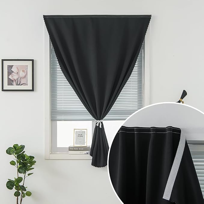 Adhesive Blackout Curtains- Self Stick Shades Window Blinds Curtains No Rod