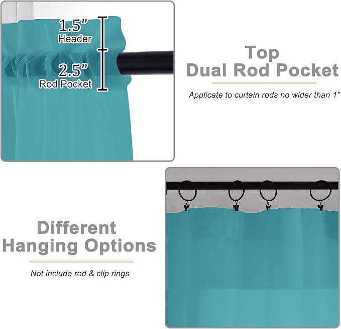 Turquoise Sheer Curtains for Bedroom Living Room 90 Inches Long 2 Panels Set