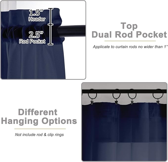 Navy Blue Sheer Curtain for Bedroom Living Room 78 Inches Long 2 Panels Set