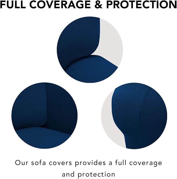 PureFit Stretch Couch Covers for Sofa 4 Seater Slipcovers Navy | 1-Piece Sofa