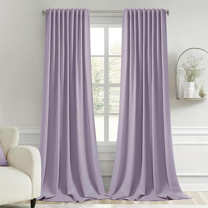 MIULEE Lilac Back Tab Blackout Curtains 52x102 Inch Long 2 Panels Set | Rod