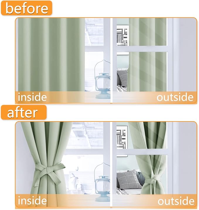 Grommet Blackout Curtains for Bedroom, 70 x 63 Inches Seafoam Green | Thermal