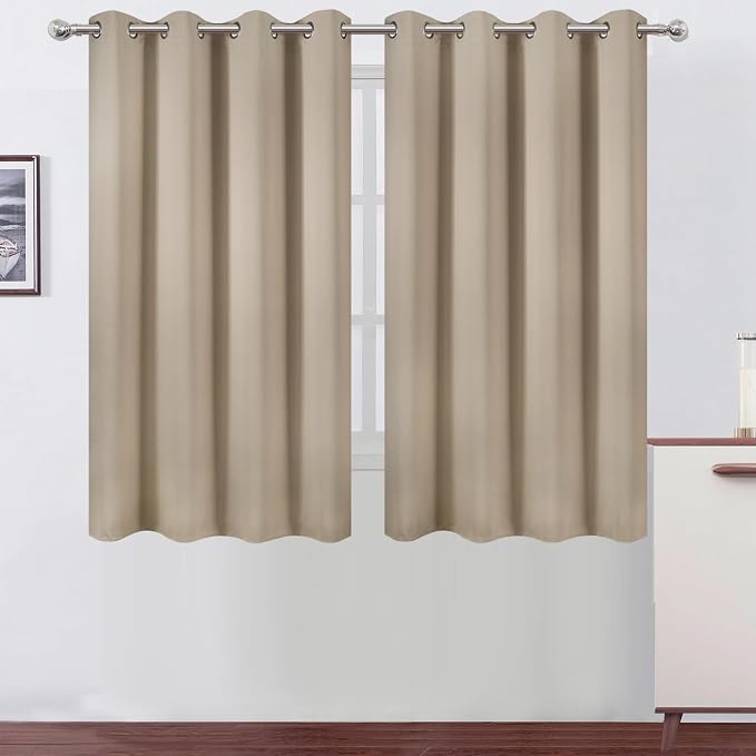 Khaki Thermal Blackout Curtains/52 x 54 Inch/Set of 2 Panels Room Darkening