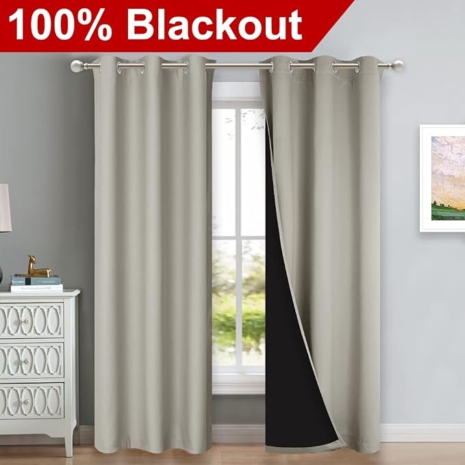 NICETOWN Natural Blackout Curtains 84 inches Long, Full Light Blocking Drapes