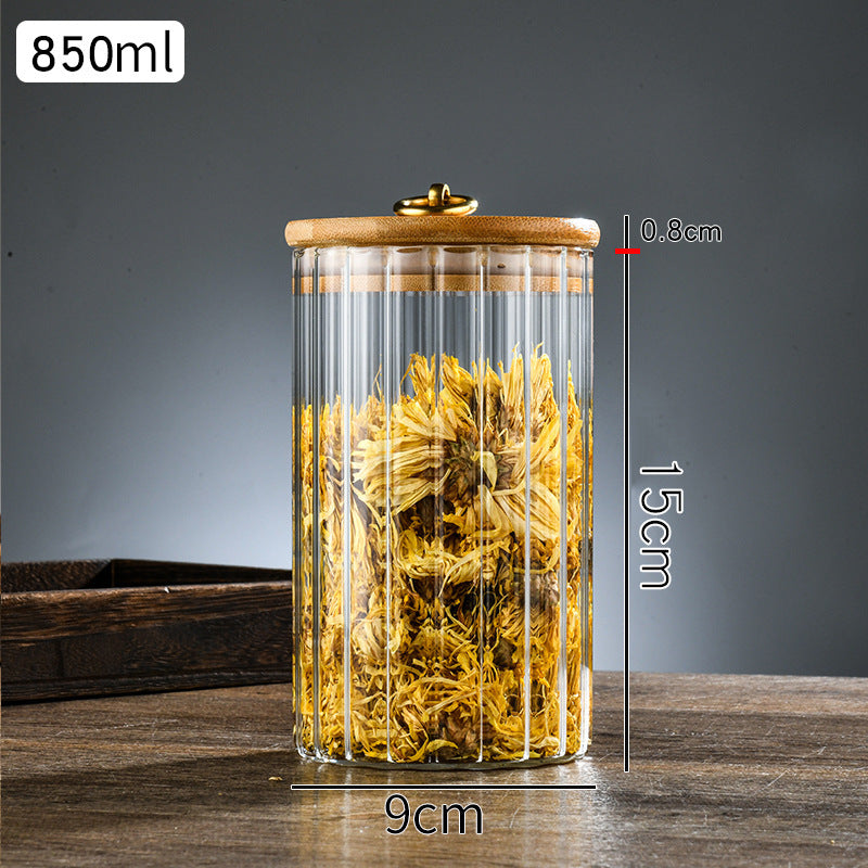 Wooden Lidded Striped Tea And Snacks Storage Jar