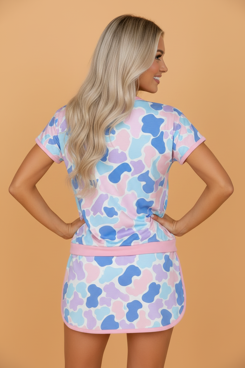 Camo Short Sleeve Top & Athletic Skort Set