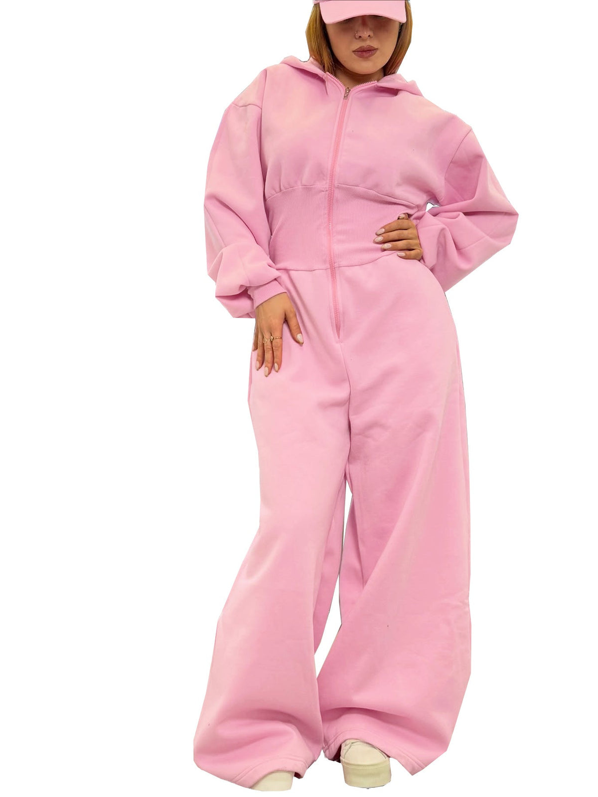 Hooded Zip-up Stretch-waist Jumpsuit