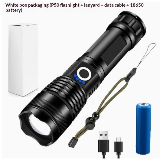 Strong Light Flashlight, Rechargeable, Zoom Power Display, Outdoor Super Bright And Portable