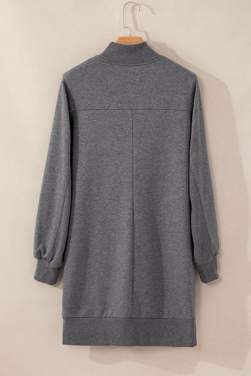 Solid Ribbed Patchwork Pocketed Sweatshirt Dress
