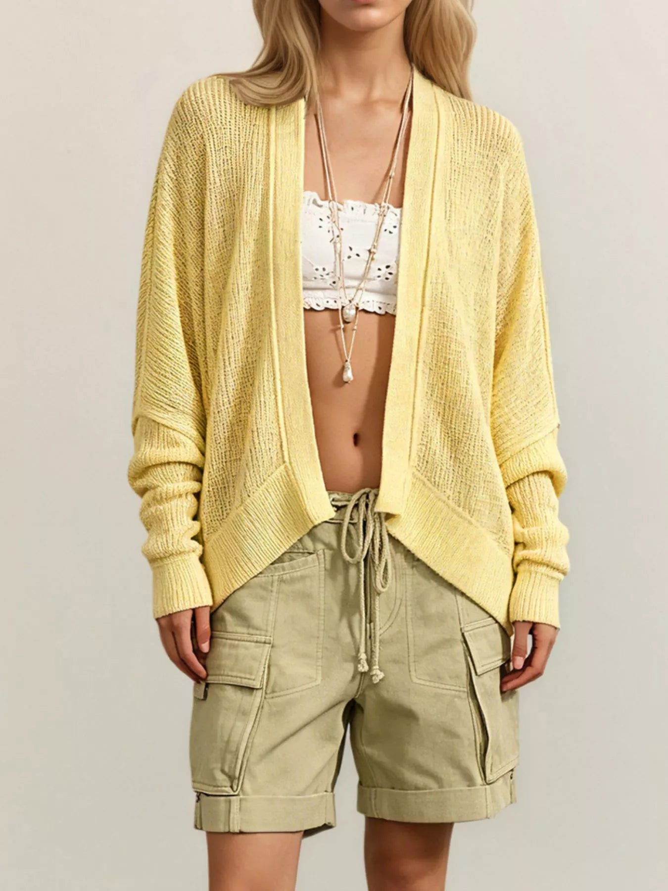 Open-Front Long Sleeve Knit Cardigan