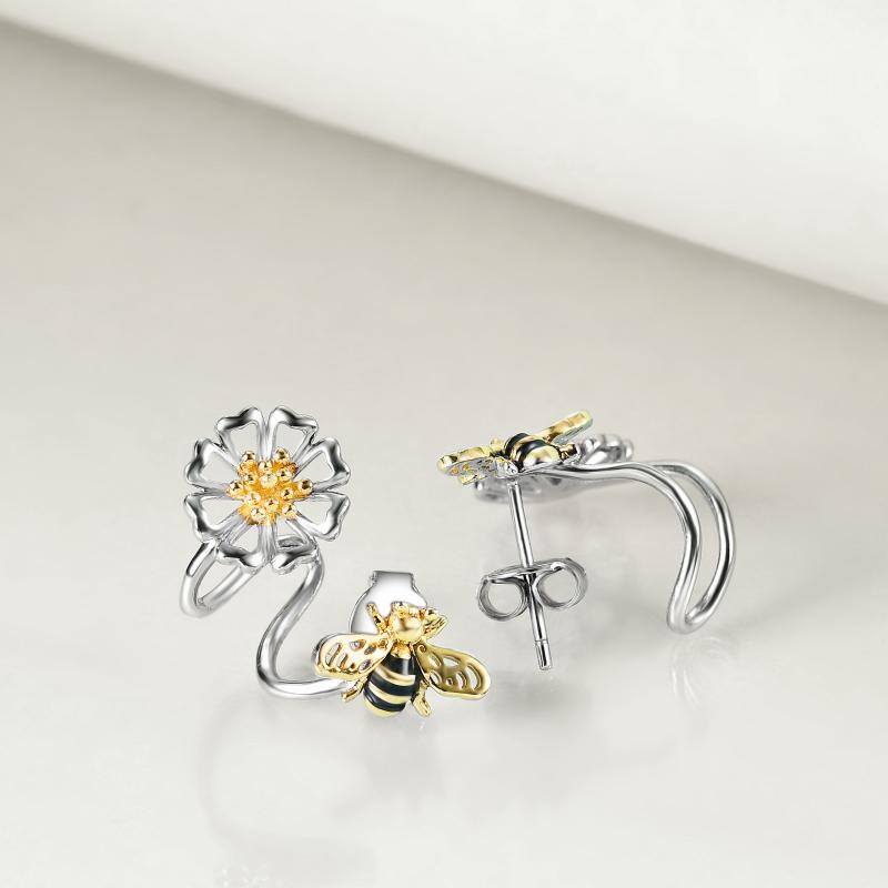 925 Sterling Silver Bee Sunflower Ear Climber Crawler Cuff Wraps Earrings For Women Girls