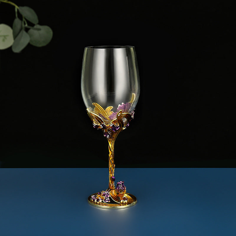 Iris enamel carved red wine glass high footed glass home gift set wine glass
