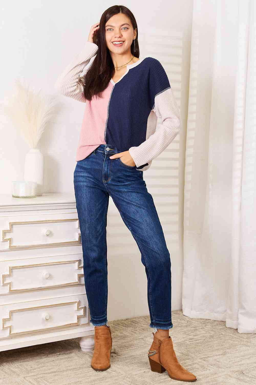 Heimish Full Size Solid Color Contrast Top
