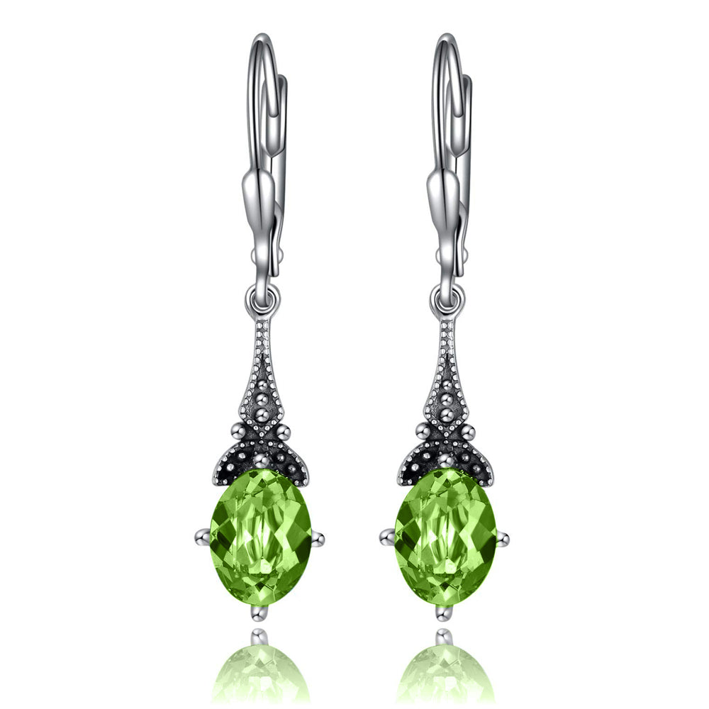 Leverback Drop Earrings Sterling Silver Retro Vintage Earrings With Oval Crystal Birthstone Earrings Gifts For Women Girls
