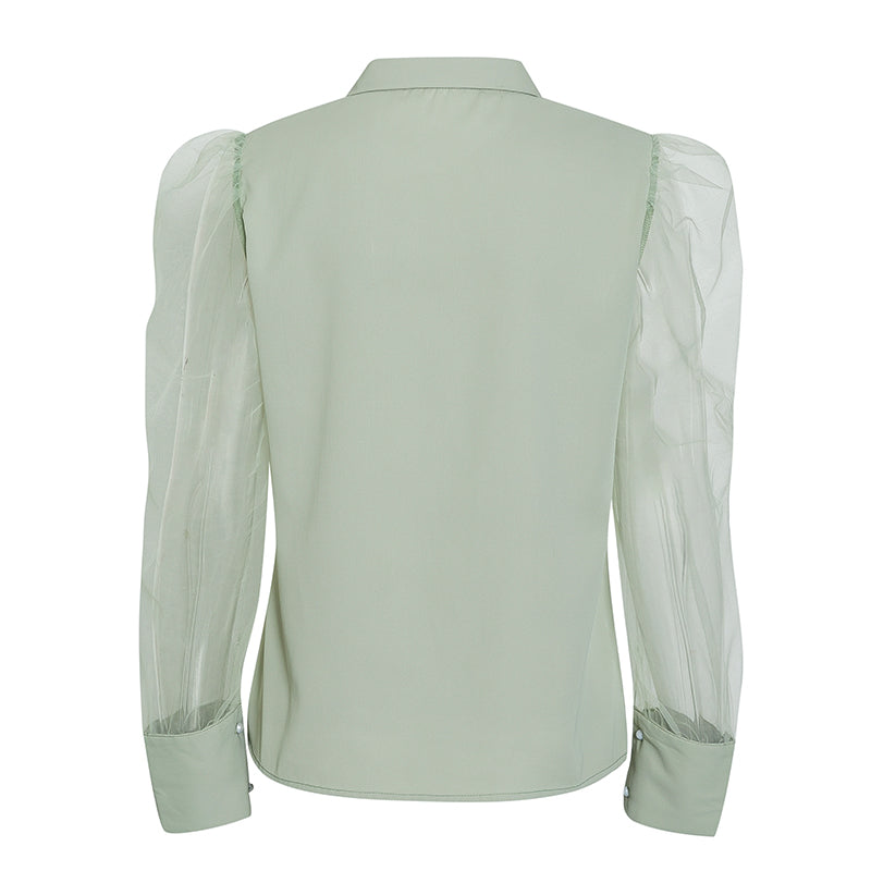 Elegant Puff Sleeves Mint Blouse