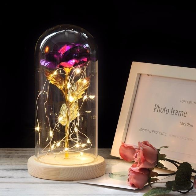 Enchanted Forever Rose Flower In Glass LED Light Christmas Decoration