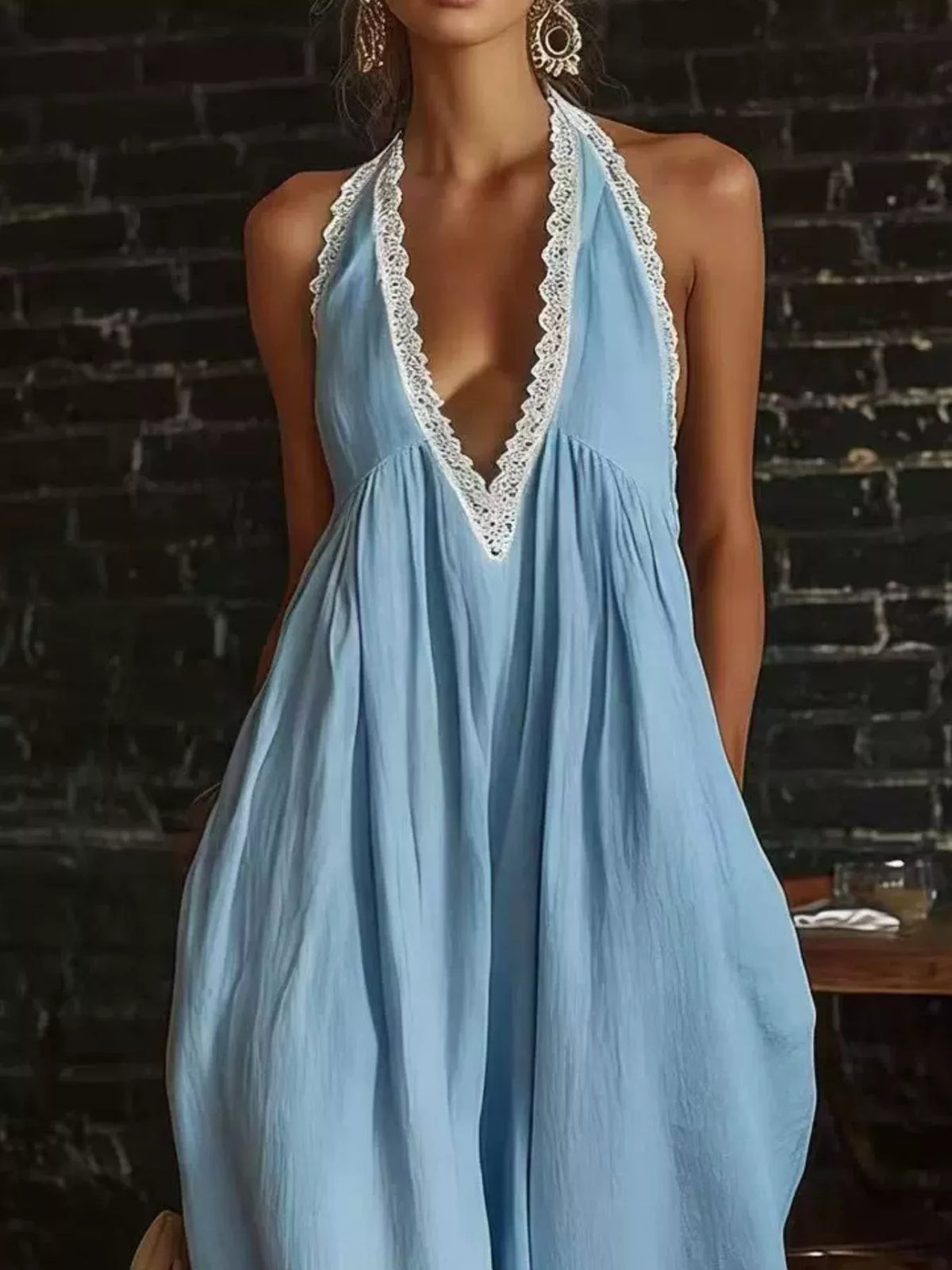 Full Size Lace Trim Wide-Leg Jumpsuit Plus Size