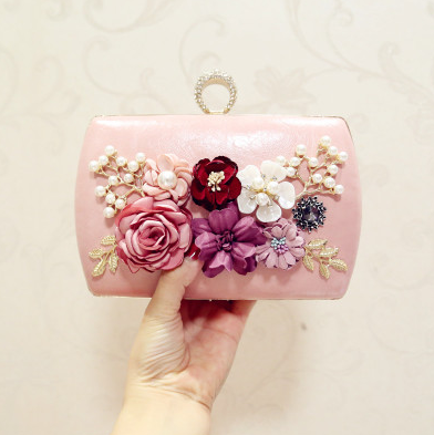 High quality luxury handmade flowers evening bags brand dinner clutch purse with chain flower banquet bags