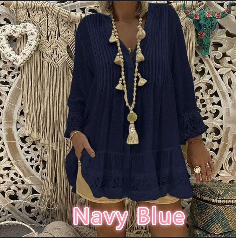 Sheer loose blouse w/ laced cuffs