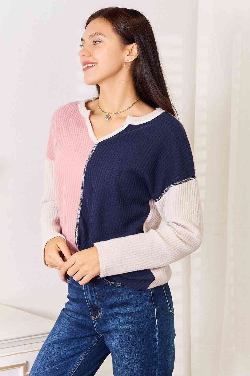 Heimish Full Size Solid Color Contrast Top