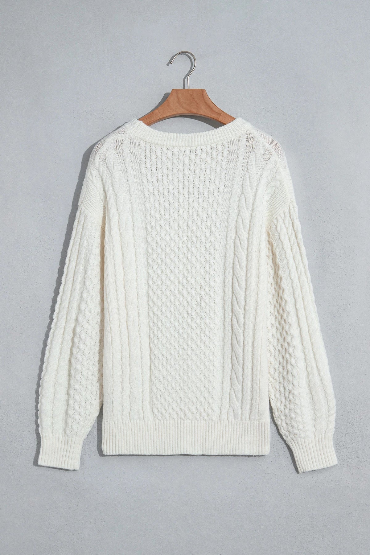 Solid Cable Knit Round Neck Long Sleeve Sweater