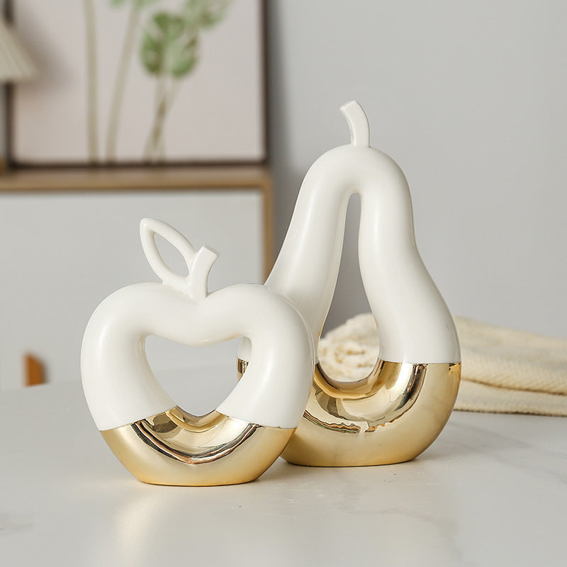 Modern Minimalist Gilded Apple Pear Creative Wine Cabinet Decorative Piece Luxury Home Living Room Entrance Ceramic Craft