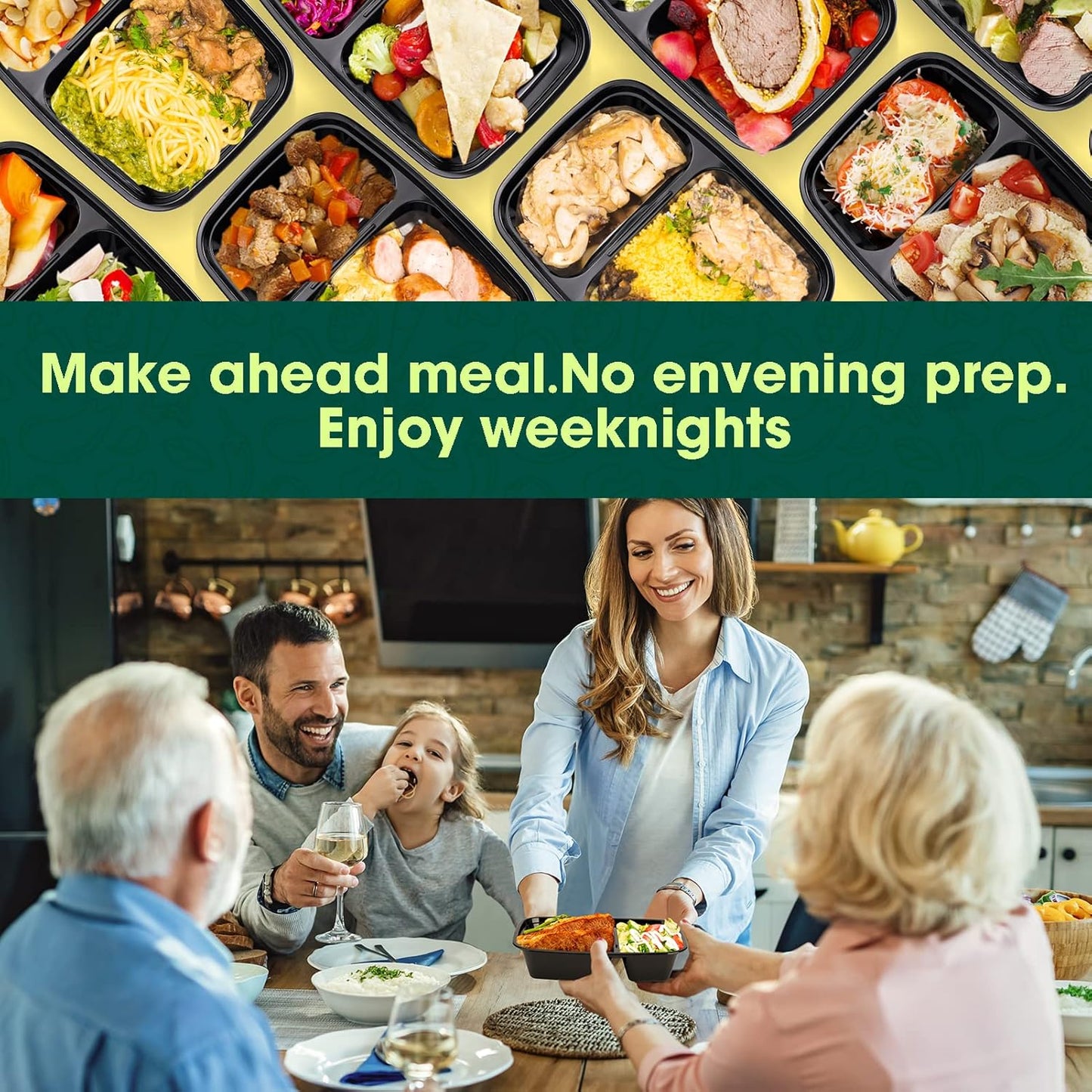 50 Pack 32OZ 2 square Compartment Meal Prep with Lids Wholesale